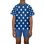 Polka Dots - White on Dark Cerulean Kid s Short Sleeve Swimwear