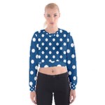 Polka Dots - White on Dark Cerulean Women s Cropped Sweatshirt