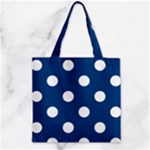 Polka Dots - White on Dark Cerulean Zipper Grocery Tote Bag