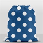Polka Dots - White on Dark Cerulean Drawstring Bag (Small)