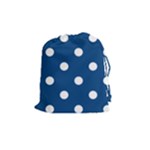 Polka Dots - White on Dark Cerulean Drawstring Pouch (M)