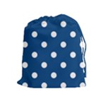 Polka Dots - White on Dark Cerulean Drawstring Pouch (XL)