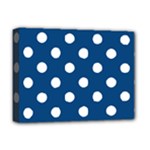 Polka Dots - White on Dark Cerulean Deluxe Canvas 16  x 12  (Stretched)