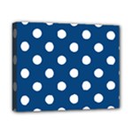 Polka Dots - White on Dark Cerulean Canvas 10  x 8  (Stretched)