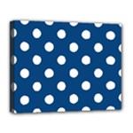 Polka Dots - White on Dark Cerulean Canvas 14  x 11  (Stretched)