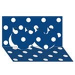 Polka Dots - White on Dark Cerulean Twin Hearts 3D Greeting Card (8x4)