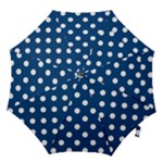 Polka Dots - White on Dark Cerulean Hook Handle Umbrella (Small)