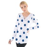 Polka Dots - Dark Cerulean on White Women s Tie Up Tee