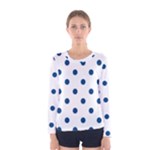 Polka Dots - Dark Cerulean on White Women s Long Sleeve T-shirt