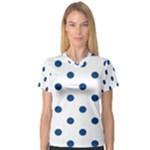 Polka Dots - Dark Cerulean on White Women s V-Neck Sport Mesh Tee