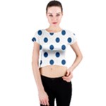 Polka Dots - Dark Cerulean on White Crew Neck Crop Top