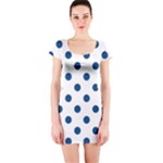 Polka Dots - Dark Cerulean on White Short Sleeve Bodycon Dress