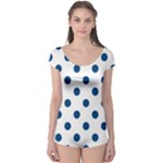Polka Dots - Dark Cerulean on White Boyleg Leotard (Ladies)