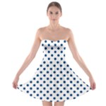 Polka Dots - Dark Cerulean on White Strapless Bra Top Dress