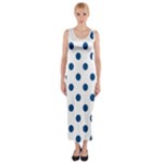 Polka Dots - Dark Cerulean on White Fitted Maxi Dress