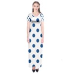 Polka Dots - Dark Cerulean on White Short Sleeve Maxi Dress