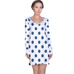 Polka Dots - Dark Cerulean on White Long Sleeve Nightdress