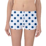 Polka Dots - Dark Cerulean on White Reversible Boyleg Bikini Bottoms