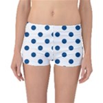 Polka Dots - Dark Cerulean on White Boyleg Bikini Bottoms