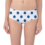 Polka Dots - Dark Cerulean on White Mid-Waist Bikini Bottoms
