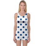 Polka Dots - Dark Cerulean on White One Piece Boyleg Swimsuit