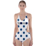 Polka Dots - Dark Cerulean on White Cut-Out One Piece Swimsuit