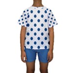 Polka Dots - Dark Cerulean on White Kid s Short Sleeve Swimwear