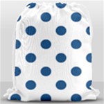 Polka Dots - Dark Cerulean on White Drawstring Bag (Large)