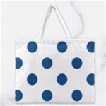 Polka Dots - Dark Cerulean on White Zipper Large Tote Bag