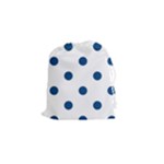 Polka Dots - Dark Cerulean on White Drawstring Pouch (S)