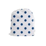 Polka Dots - Dark Cerulean on White Drawstring Pouch (L)