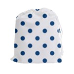 Polka Dots - Dark Cerulean on White Drawstring Pouch (XXl)