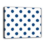 Polka Dots - Dark Cerulean on White Canvas 14  x 11  (Stretched)