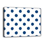 Polka Dots - Dark Cerulean on White Canvas 16  x 12  (Stretched)