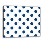 Polka Dots - Dark Cerulean on White Canvas 20  x 16  (Stretched)