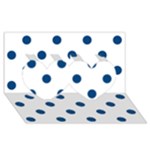 Polka Dots - Dark Cerulean on White Twin Hearts 3D Greeting Card (8x4)