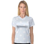 Polka Dots - White on Pastel Blue Women s V-Neck Sport Mesh Tee