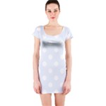 Polka Dots - White on Pastel Blue Short Sleeve Bodycon Dress