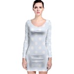 Polka Dots - White on Pastel Blue Long Sleeve Bodycon Dress