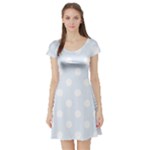 Polka Dots - White on Pastel Blue Short Sleeve Skater Dress