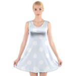 Polka Dots - White on Pastel Blue V-Neck Sleeveless Dress
