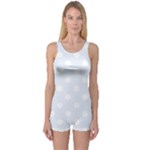 Polka Dots - White on Pastel Blue One Piece Boyleg Swimsuit
