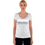 Polka Dots - Pastel Blue on White Women s V-Neck Cap Sleeve Top