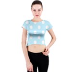 Polka Dots - White on Light Blue Crew Neck Crop Top