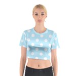 Polka Dots - White on Light Blue Cotton Crop Top