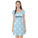 Polka Dots - White on Light Blue Short Sleeve Skater Dress