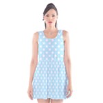 Polka Dots - White on Light Blue Scoop Neck Skater Dress