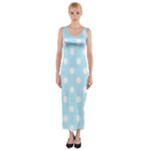 Polka Dots - White on Light Blue Fitted Maxi Dress