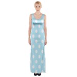 Polka Dots - White on Light Blue Maxi Thigh Split Dress