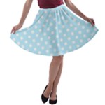 Polka Dots - White on Light Blue A-line Skater Skirt
